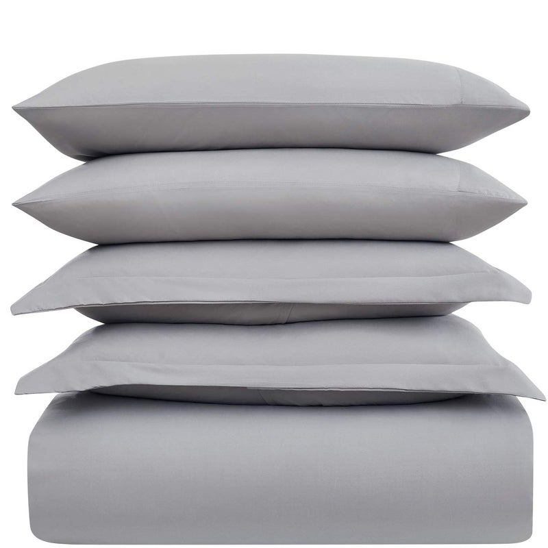 Mellanni Duvet Cover Set - 5 PC Iconic Collection Bedding Set - Hotel Luxury  Extra Soft & Cooling - Microfiber - Button Closure and Corner Ties (King  Light Gray) - Image 5